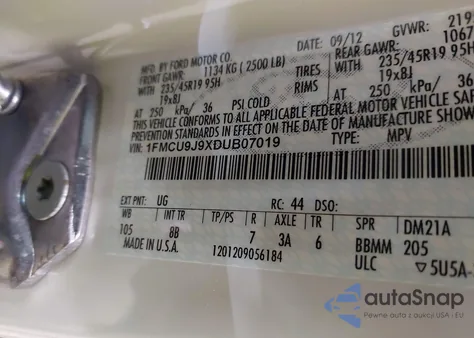 2013 Ford Escape Titanium z USA, uszkodzony, nr VIN 1FMCU9J9XDUB07019